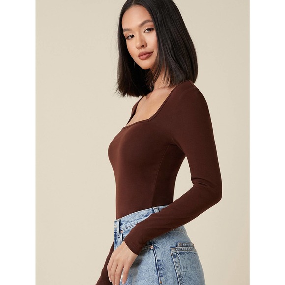 Long sleeve Square Neck Form Fitted Tee dark green - Picture 8 of 12